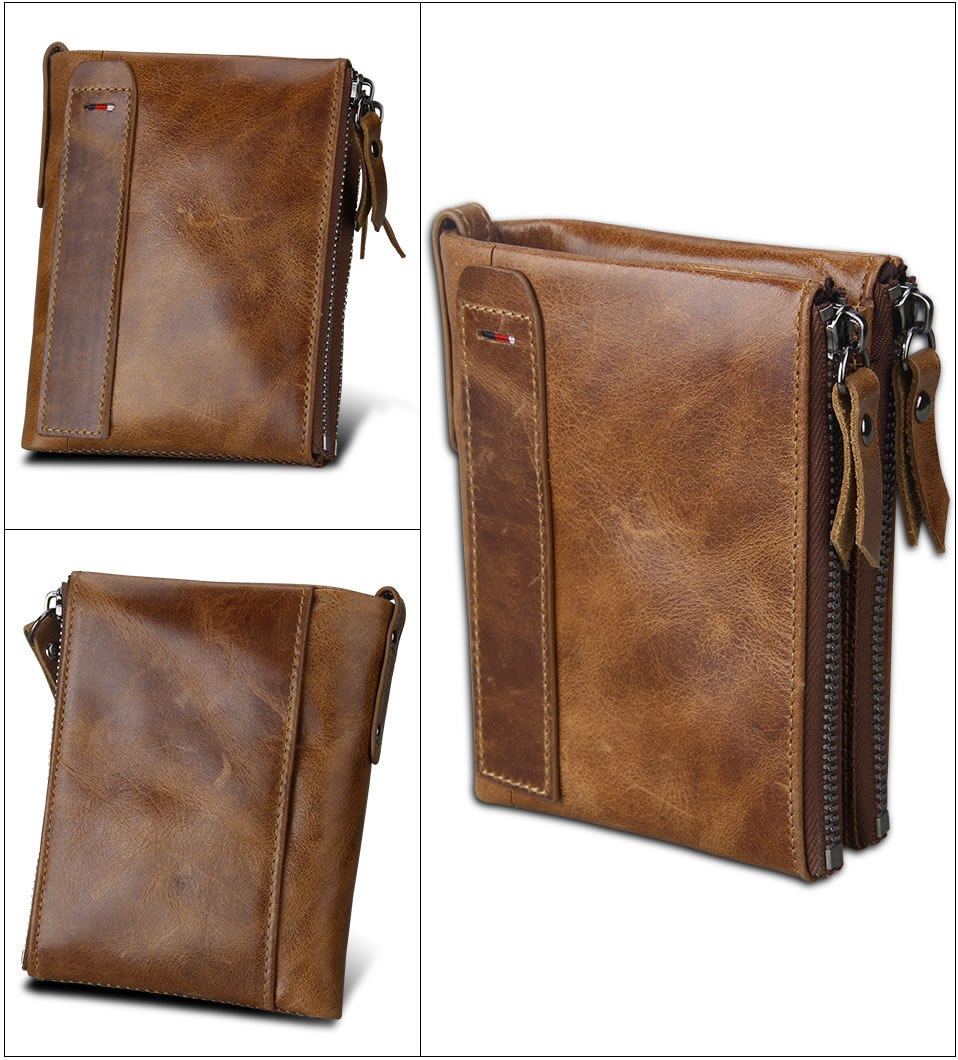 Cartera corta de piel de vaca en la mano