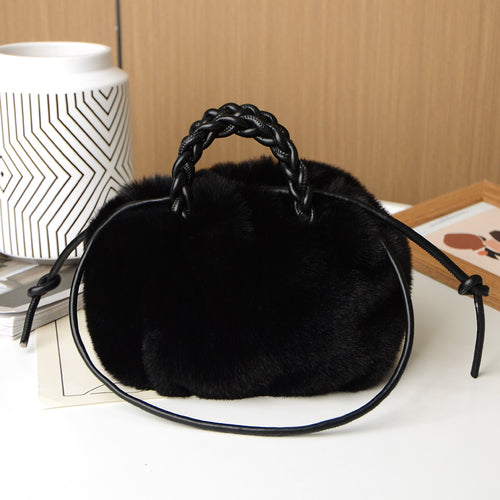 Bolso bandolera de mujer de pelo sintético en negro