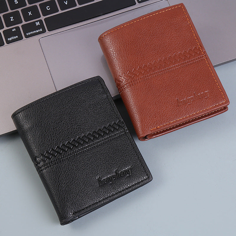 Cartera corta de piel para hombre en negro