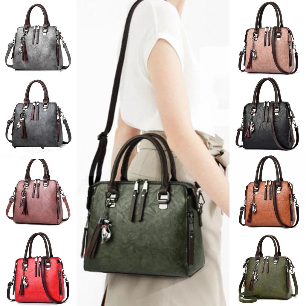 Bolso tote vintage de mujer en PU con borla