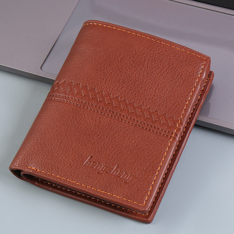 Cartera corta de piel para hombre en color café