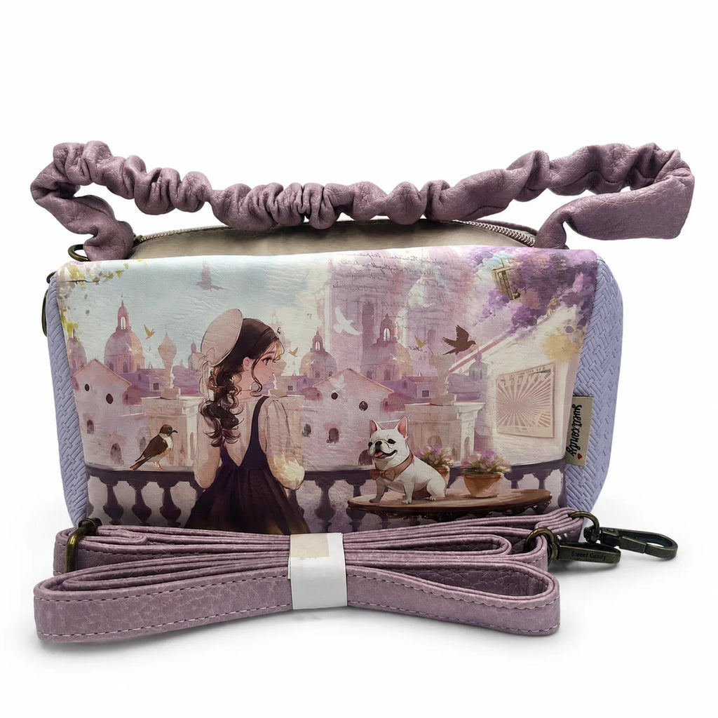 Bandolera mini Sweet Candy acuarela en lila